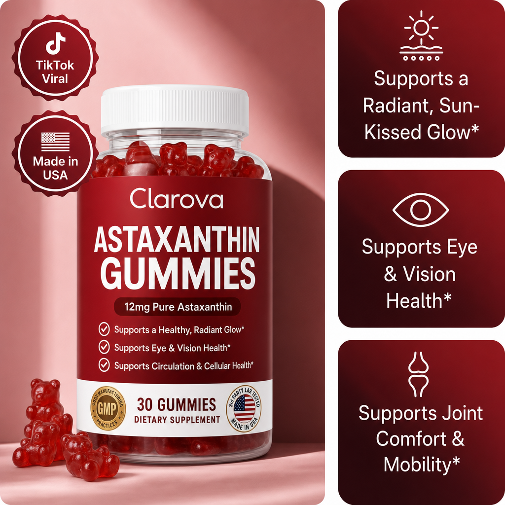 Clarova Astaxanthin Gummies — main packshot with benefits