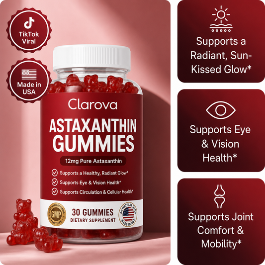 Clarova Astaxanthin Gummies — main packshot with benefits