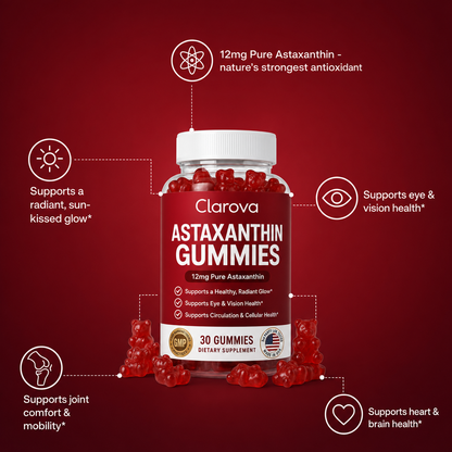 Clarova Astaxanthin Gummies — product benefit callouts